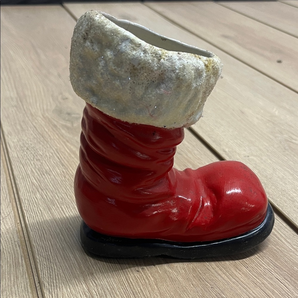 Ceramic Vintage Christmas Santa Boot Candy Cane